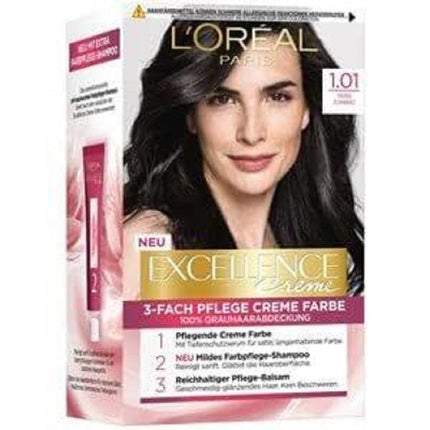 Vopsea de păr L'Oréal Paris Excellence Crème 1.01 Deep Black, cutie (260 g)