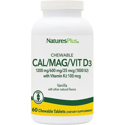 Supliment alimentar NaturesPlus Cal/Mag/Vit D3 cu Vit K2, 60 comprimate masticabile, aromă de vanilie