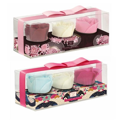 Set 3 Săpunuri Tris Di Fiori, Emanuela Biffoli, Parfum Stea de Trandafir, Ambalaj cu Ribon Roz