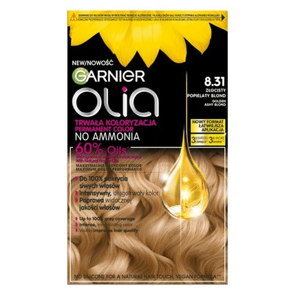Vopsea de păr permanentă Garnier Olia 831 Blond Cenșiu Auriu, 270 g