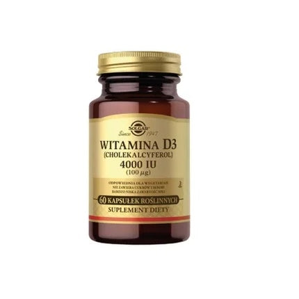 Solgar Vitamină D3, supliment dietetic, 4000 IU (100 mcg), 60 capsule