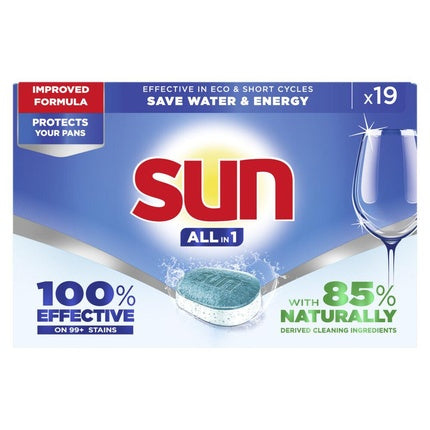 Tablete Spălat Vase Sun All In 1 Normal, 985g (x19), Culoare Albastră