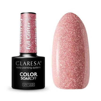 Lac unghii gel Claresa Full Glitter UV, roz cu sclipici, 5ml - Set de 8