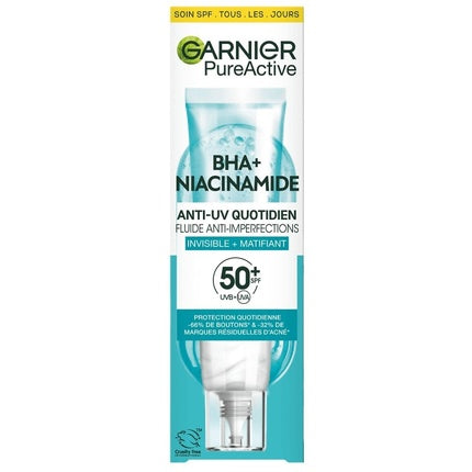 Fluid Facial Garnier Pure Active BHA+ Niacinamide SPF 50+, Textură Ușoară, 50ml