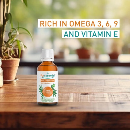 Ulei corporal Puressentiel Organic Hemp Vegetable Oil, ambalaj sticlă amber, certificare Bio