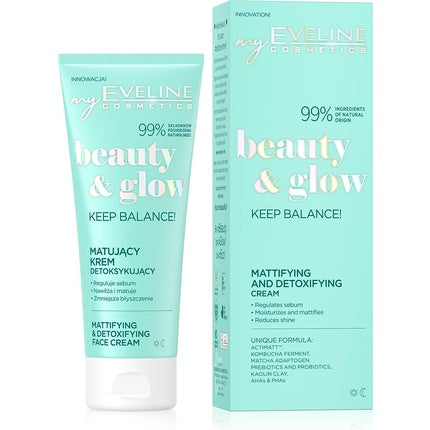 Cremă față, Eveline, Beauty & Glow, matifiantă, detoxifiantă
