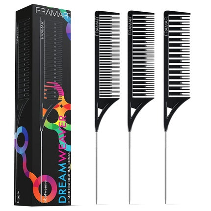 Pieptene pentru coafură, Framar Dreamweaver, set 3 piese, negru