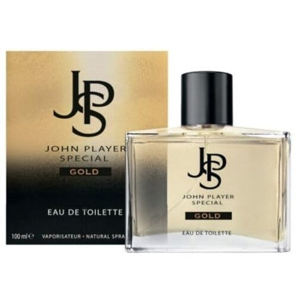 John Player Special Gold Eau de Toilette, 100 ml, sticlă transparentă cu lichid auriu și dop negru