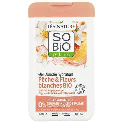 Gel de duș hidratant, Lea Nature, So Bio Etic, Piersică & Flori albe BIO, 450 ml, ambalaj vegetal