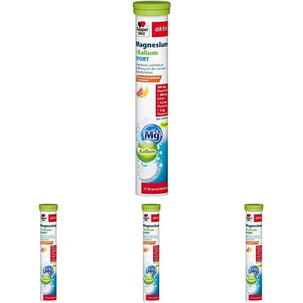 Tablete efervescente, Doppelherz Magnesium + Potassium SPORT, gust lămâie-grepfruct, 15 buc
