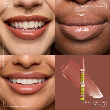 Gloss de buze NYX Professional Makeup Fat Oil Slick Click, Culoare Nude, Textură Uleioasă