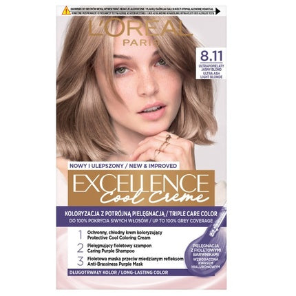 Vopsea de păr L'Oreal Excellence Cool Creme, nuanța 8.11 Ultra Ash Light Blonde