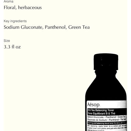 Tonico de echilibrare Aesop B & Tea, 100 ml, sticlă maro cu dop negru