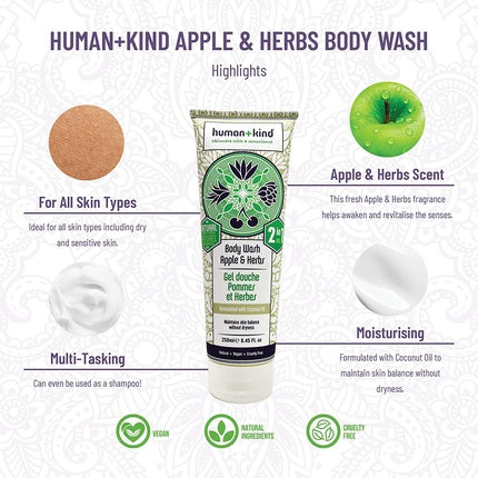 Gel de duș Human+Kind Apple & Herbs, cu ulei de cocos, 250 ml