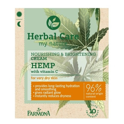 Crema pentru față Farmona Herbal Care Nourishing Brightening cu ulei de cânepă și Vitamina C, 50ml