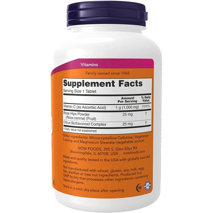 Supliment alimentar cu Vitamina C, NOW Foods, Vitamin C-1000, cu trandafir sălbatic și bioflavonoide, 250 tablete