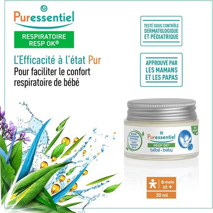 Balsam Masaj Pectoral, Puressentiel, Resp OK Bebe, 30ml, Verde