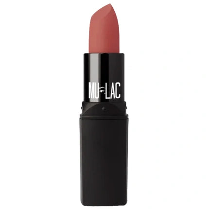 Baton de buze Mulac Cosmetics - Matte Lipstick 33 Milf, culoare piersică, ambalaj negru