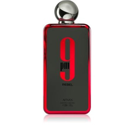 Perfum Afnan 9 PM Rebel Unisex Eau de Parfum, sticlă roșie cu fundal negru