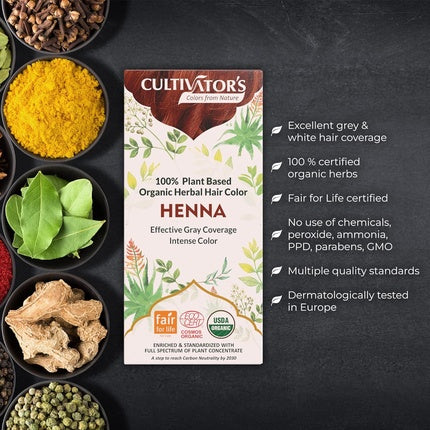 Vopsea Păr, Cultivator's, Henna, 100% organic, fair trade