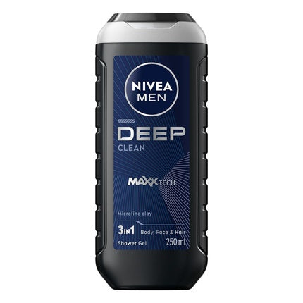 Gel de duș Nivea Men, Deep Clean 250 ml, Microfine Clay, 3 în 1
