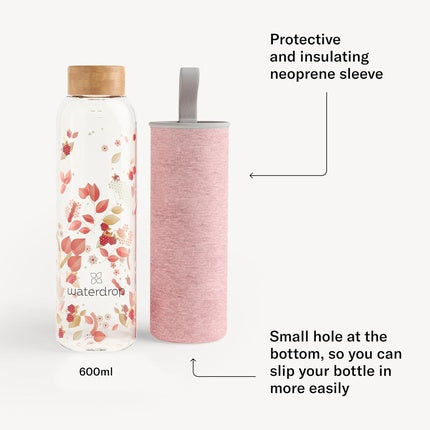 Sticlă de apă Waterdrop Edition 600ml cu capac din bambus și manșon protector