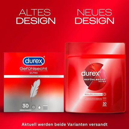 Prezervative, Durex, Gefühlsecht Ultra, 30 bucăți, roșu
