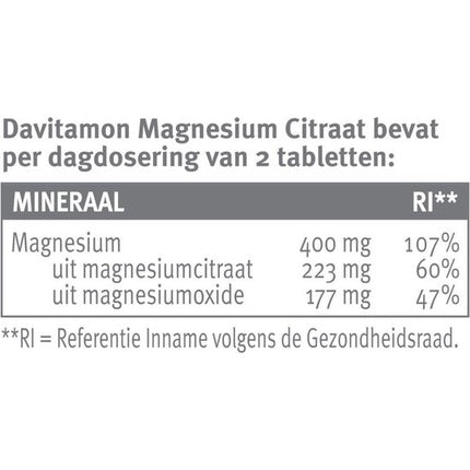 Supliment Mineral Davitamon, Citrate de Magneziu, 60 Comprimate