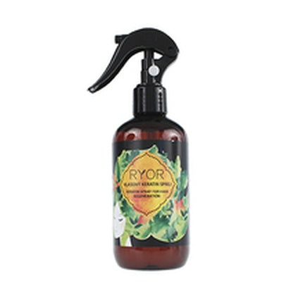 Spray de stilizare pentru păr Ryor Hair Keratin Spray, ambalaj brun cu pulverizator negru