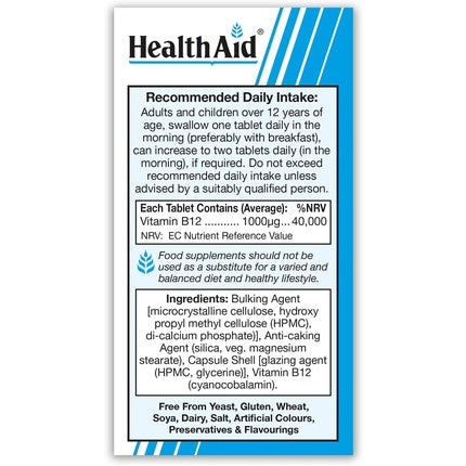 Supliment alimentar, HealthAid, Vitamin B12, 100 tablete