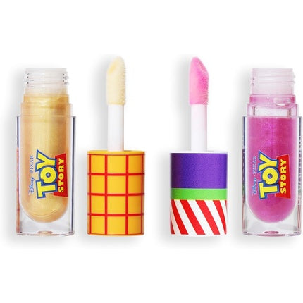 Revolution Beauty, Disney Toy Story X Revolution Lip Duo Set Shimmering Lip Gloss, set buze lucioase, culori auriu și roz