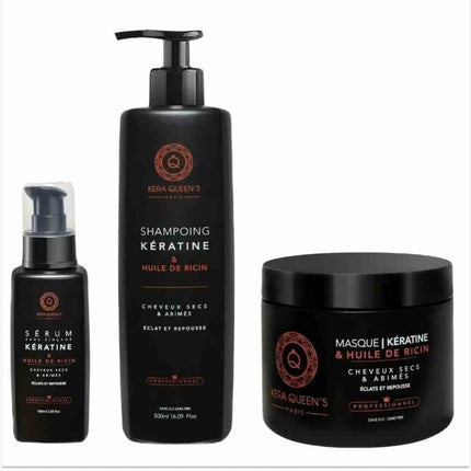 Set Tratamente Păr, KeraQueen, Keratină și Ulei de Ricin, 100ml