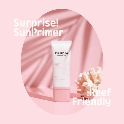 Frudia Welcos Velvet Fit Blurring Sun Primer, SPF 50+, PA++++, fără microplastice, Vegan