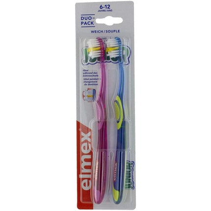Periuță de dinți copii, Elmex Junior Duo Pack Suport 6-12 Ani, Verde și Albastru