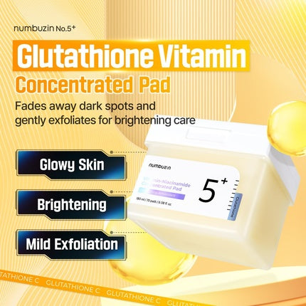 Toner Pad Exfoliant Numbuzin No.5+, Niacinamide, Glutathione, 180ml, 70 Pads