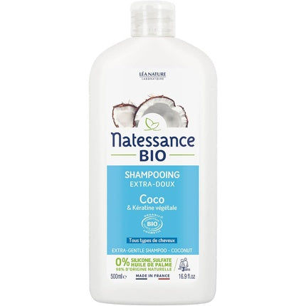 Șampon Natessance Organic Extra-Gentle cu Cocos și Keratină Vegetală, 500ml