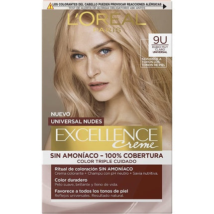 Vopsea de păr, L'Oréal Paris, Excellence Creme 9U, blond foarte deschis