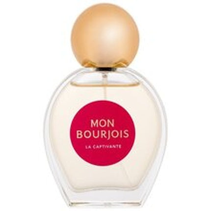 Bourjois Mon Bourjois La Captivante Eau De Parfum, flacon rotund cu dop auriu, etichetă roz vibrant