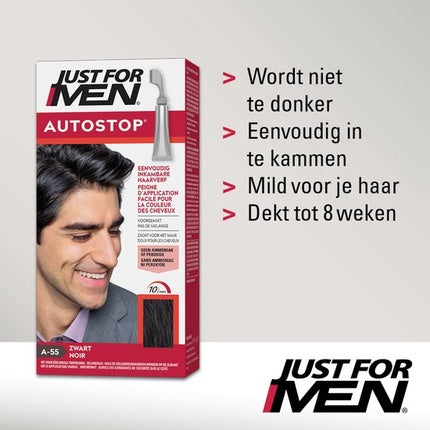 Vopsea de păr pentru bărbați Just For Men Autostop A55, culoare negru, aplicator integrat