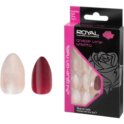 Unghii false Royal Grape Vine Stiletto, 24 buc, cu adeziv