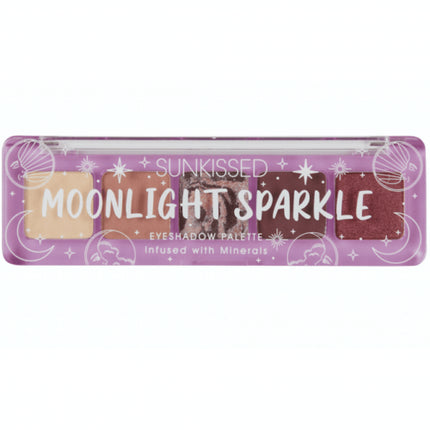 Paletă Farduri Sunkissed Moonlight Sparkle, culori nude și roșu, ambalaj mov