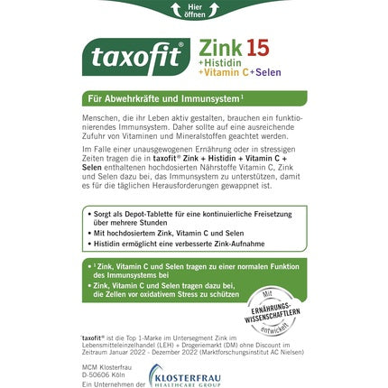 Tablete Taxofit Zinc 15 + Histidine + Vitamin C + Selenium, 40 buc