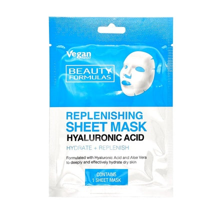 Mască de față cu acid hialuronic, Beauty Formulas, 1 bucată, Vegan