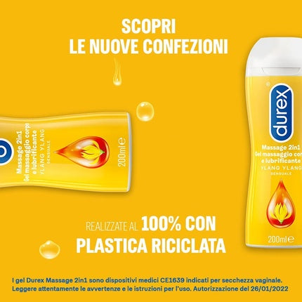 Lubrifiant masaj Durex, 2in1, Ylang Ylang, 200ml, galben