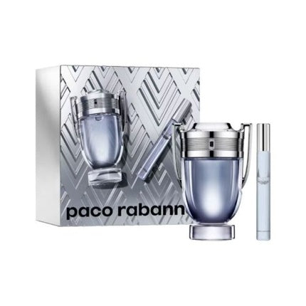 Set Cadou Parfum Paco Rabanne Invictus, EdT 100ml + Travel Spray 10ml, Argintiu