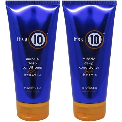 Set 2 x Condiționer Profund cu Keratin, It's a 10, Miracle Deep Conditioner Plus Keratin, Albastru, 5 oz (148 ml)
