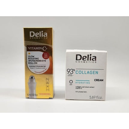 Delia Cosmetics, 93% Natural Collagen Face Day Cream And Vitamin C Eye Roll-On Set
