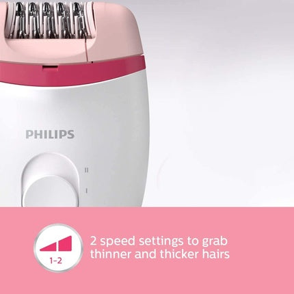 Epilator Philips Satinelle Essential Compact Bre2350, Alb cu roz