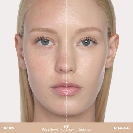 Fond de ten Anastasia Beverly Hills Impeccable Blurring Second Skin Matte Foundation 1CR, sticlă cu pompă, culoare bej deschis