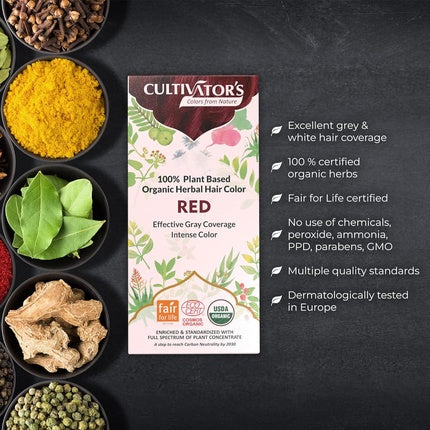 Vopsea de păr, Cultivator's, Red, 100g, plant based